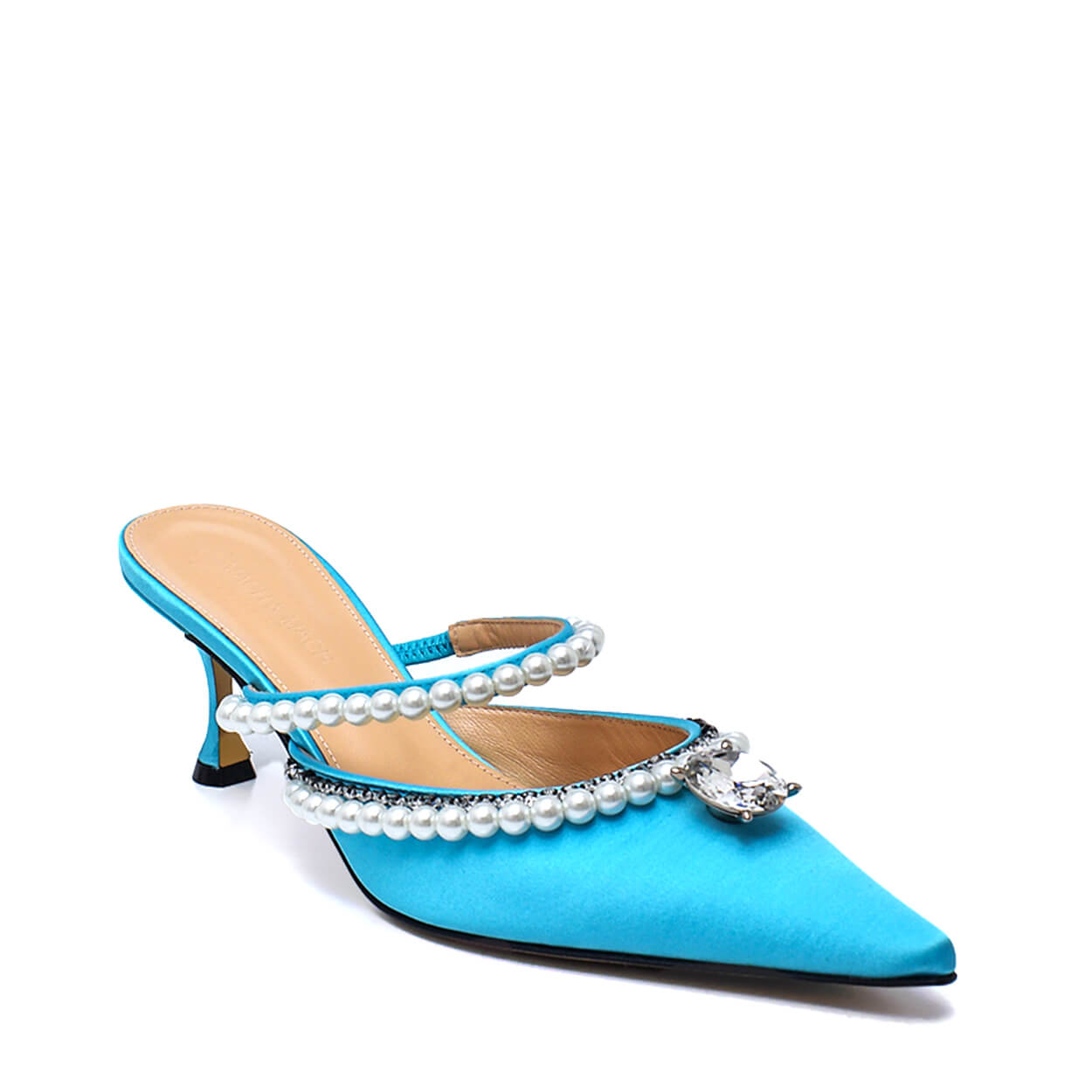 Mach & Mach - Turquoise Satin & Diamond of Elizabeth Pearl Mules